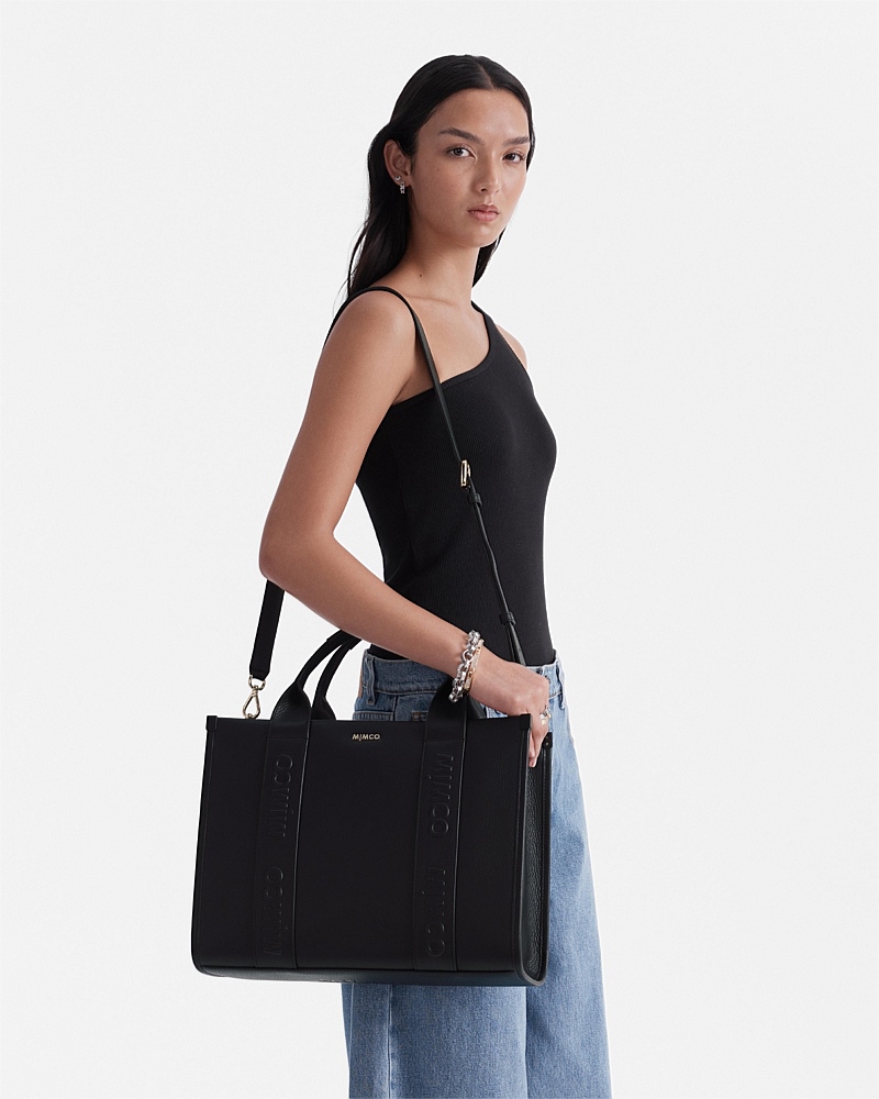 BLACK LIGHT GOLD STEVIE LEATHER TOTE BAG - TOTE BAGS | MIMCO